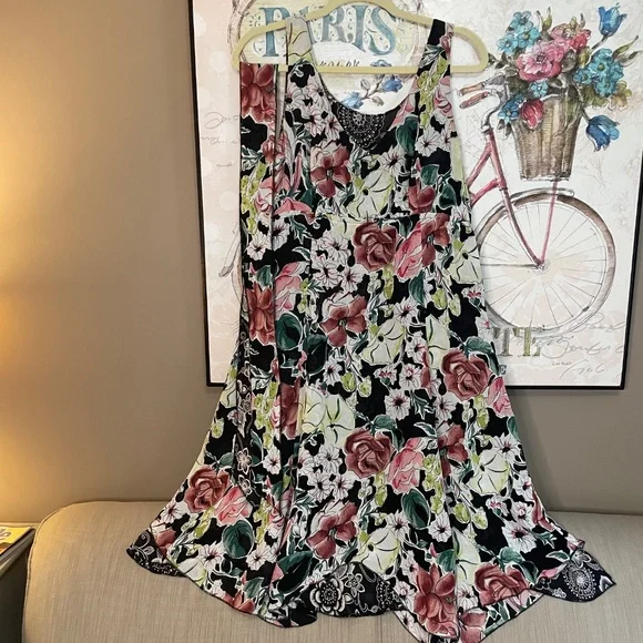 CAbi -Sz Lg Summer Breezy Rayon Floral Reversible Fit & Flare Dress - Picture 8 of 9